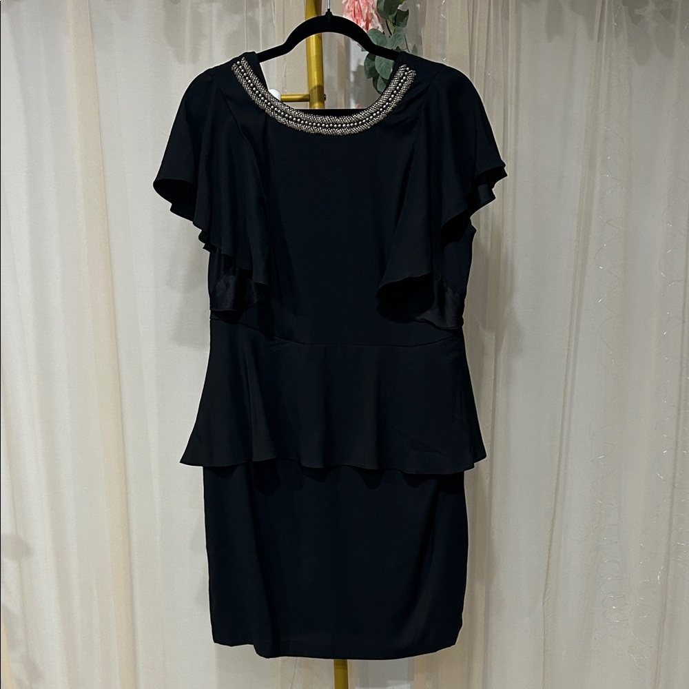 The Limited Elegant Black Mini Dress with Beaded Neckline